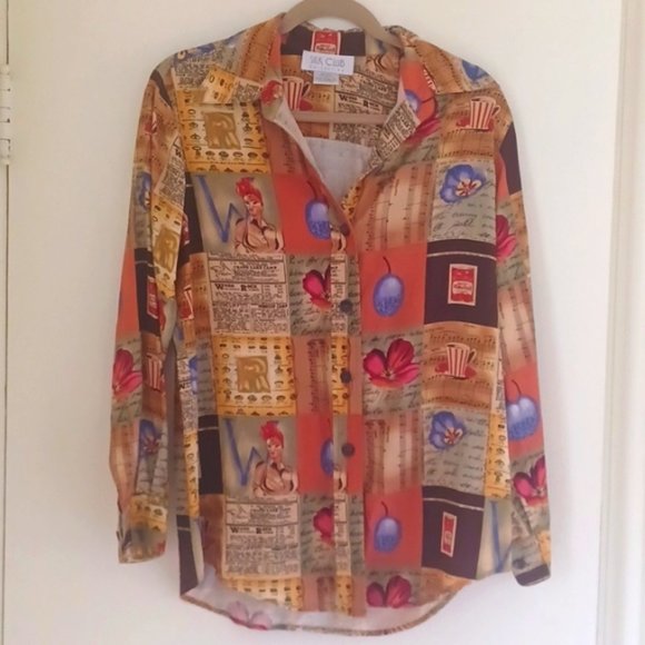 Silk Club Collection Tops - Women's 100% Silk Retro Blouse Small